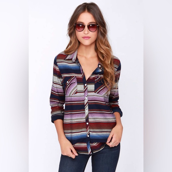 Roxy Camp Site Multi Striped Long Sleeve Top - Size M - Picture 1 of 7
